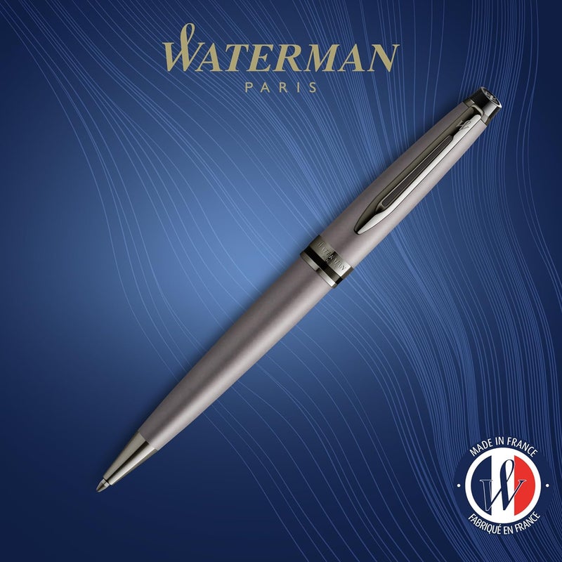 Waterman Expert Ballpoint Pen - Metallic Silver Lacquer with Ruthenium Trim, Medium Point, Blue Ink, Gift Box Included - Image 2